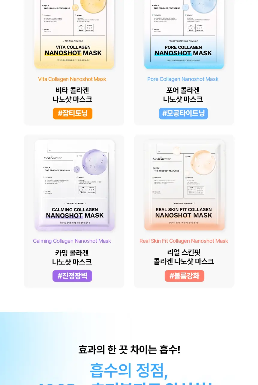 [모공즉각개선/자극진정]메디앤서 콜라겐 나노샷 마스크 10매 포어/카밍 택 1 상세페이지 29